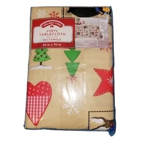 Holiday Time vinyl tablecloth Rectangle 52in X 70in Bears, raccoons, stars NWT!